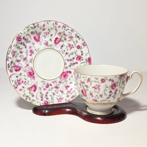 Pink Flowers Chintz Teacup and Saucer Vintage